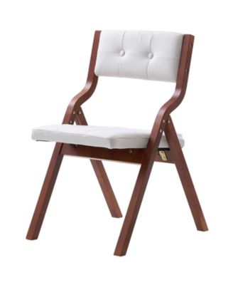Set of 4 Wooden Folding Chairs with Cushion, Portable Foldable Padded Dining Chairs with Wooden Frame, White
