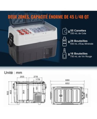 48QT/45L Dual Zone Car Refrigerator Freezer, -4°F to 50°F, 12/24V DC & 100-240V AC, Portable Compressor Cooler