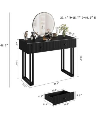 Vanity Desk with Mirror and Lights, Small Makeup Vanity with 2 Drawers