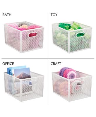 Perforated Metal Storage Bin with Handles for Pantry