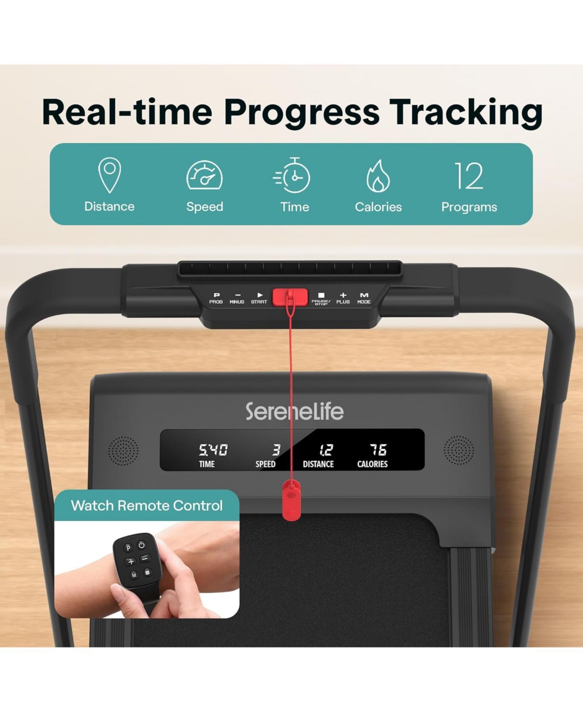 SereneLife 2-in-1 Foldable Treadmill & Walking Pad, 2.5 Hp Motor, 7.6 Mph Max Speed, Remote Control, App Support