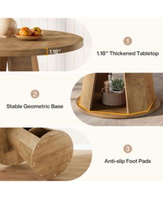 Round Dining Table for 2–4, 31.5" Small Farmhouse Kitchen Table with 2-Tier Storage Shelf, Space-Saving Wood Dining Table, Light Brown