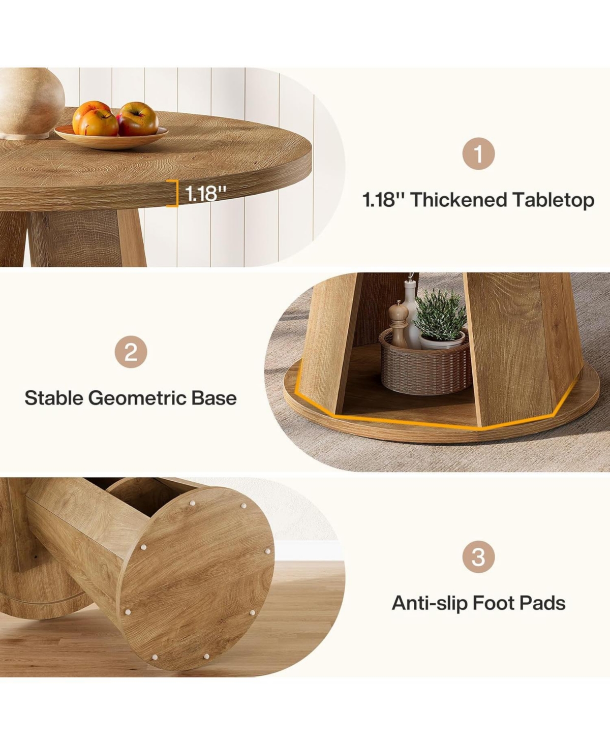 Tribesigns Round Dining Table for 2–4, 31.5" Small Farmhouse Kitchen Table with 2-Tier Storage Shelf, Space-Saving Wood Dining Table, Ligh