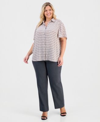 Plus Size Printed Short-Sleeve Button-Front Shirt