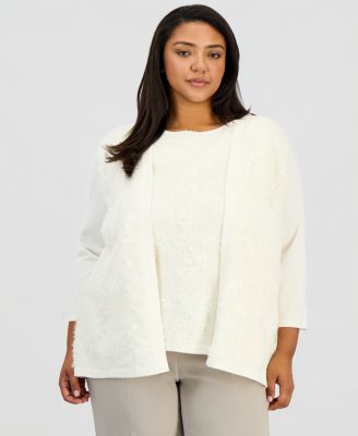 Plus Size Floral Appliqu&eacute; Cardigan Sweater