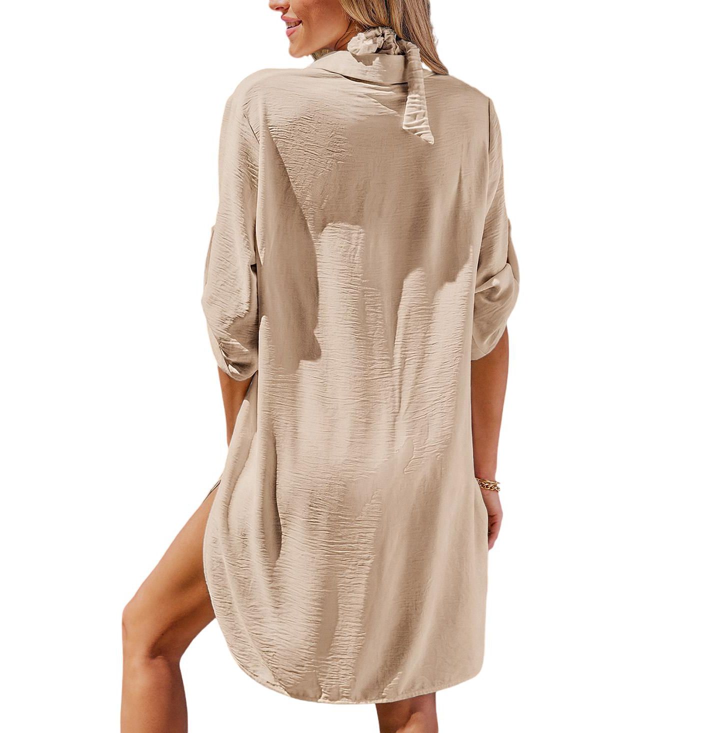Женское платье Cupshe Throw It On Cover-Up Mini Beach, цвет: Бежевый / Хаки — фото 2