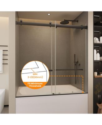Frameless Bathtub Shower Doors 56-60 W x 60 H Matte Black