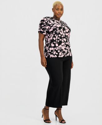 Plus Size Wide-Leg Cropped Pull-On Pants