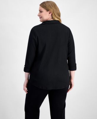 Plus Size 3/4-Sleeve Textured Top