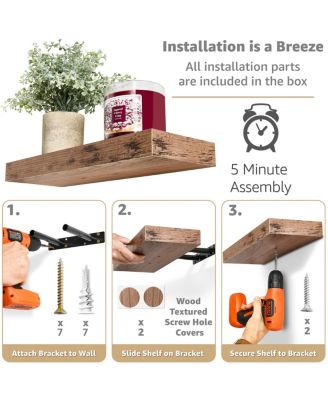 5 Pack 16 Inch Long Floating Wall Shelves for Bedroom, Decor, Kitchen, Living Room - for Trophies, Frames, Bookshelf