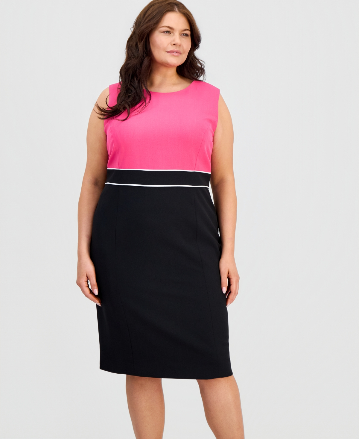Kasper Plus Sleeveless Colorblocked Sheath Dress