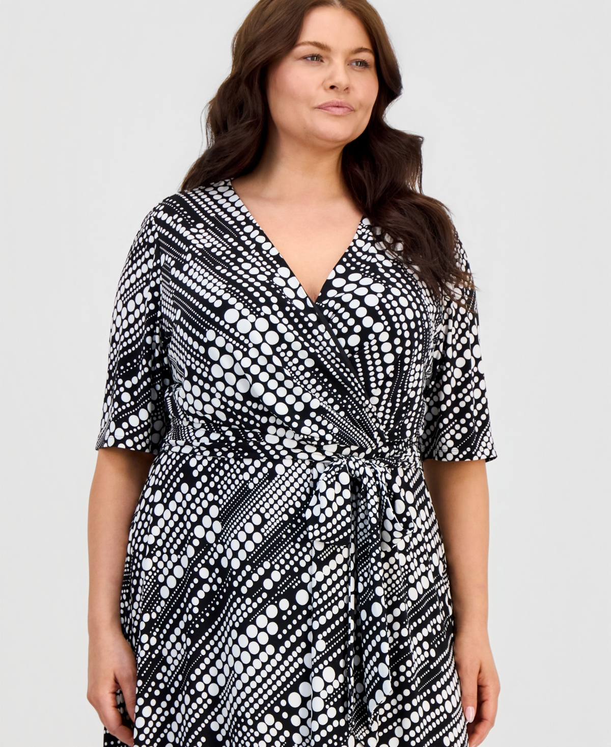 Kasper Plus Printed Knit Faux-Wrap Belted Dress
