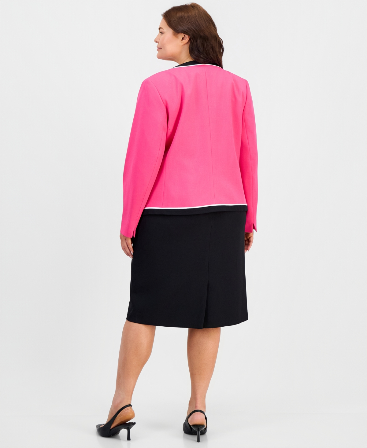 Kasper Plus Colorblocked Kiss-Front Cardigan