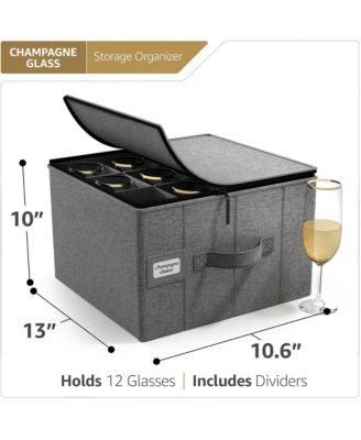 Champagne Flute Glasses Organizer Case with Lid (Holds Service for 12) with Felt Protectors