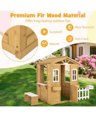 Wood Playhouse with Bench and Serving Stations for 2+ Years Old Kids