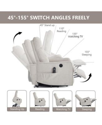 Chenille Power Lift Recliner Chair 155° Recliner with Massage Heat USB for Indoor Elderly