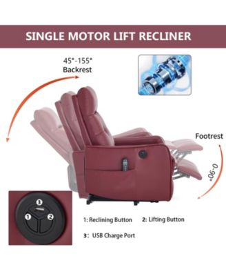 Faux Leather Power Lift Recliner Chair 155° Recliner with Massage Heat USB for Indoor Elderly
