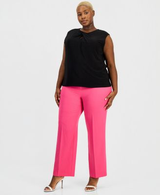 Plus Size Twist Keyhole-Neck Cap-Sleeve Knit Top