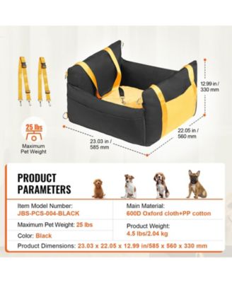 Waterproof Dog Car Booster Seat Side Handles, Storage Pocket & Safety Leash, PP Cotton Fill, Small Dog Car Bed up to 25 lb, Black