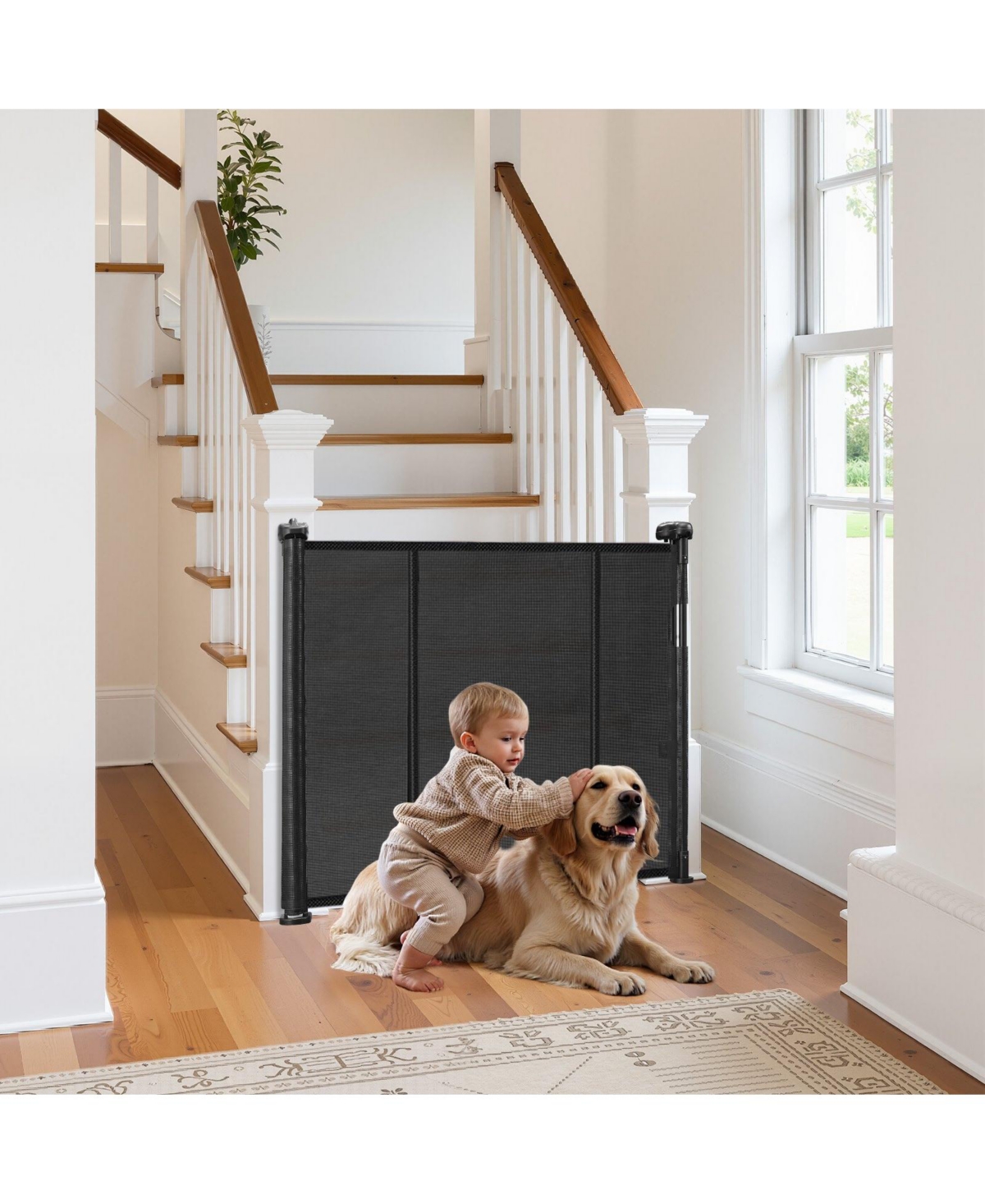 Cozito Retractable Baby Gate, 34 in Tall, Extends up to 110 in Wide, Mesh Safety Gate for Kids/Pets, Easy Install for Stairs & Doorways, Black