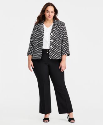 Plus Size Dot-Jacquard 3/4-Sleeve Jacket