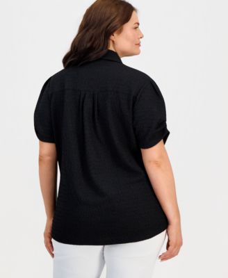 Plus Size Button-Front Pleated-Sleeve Top