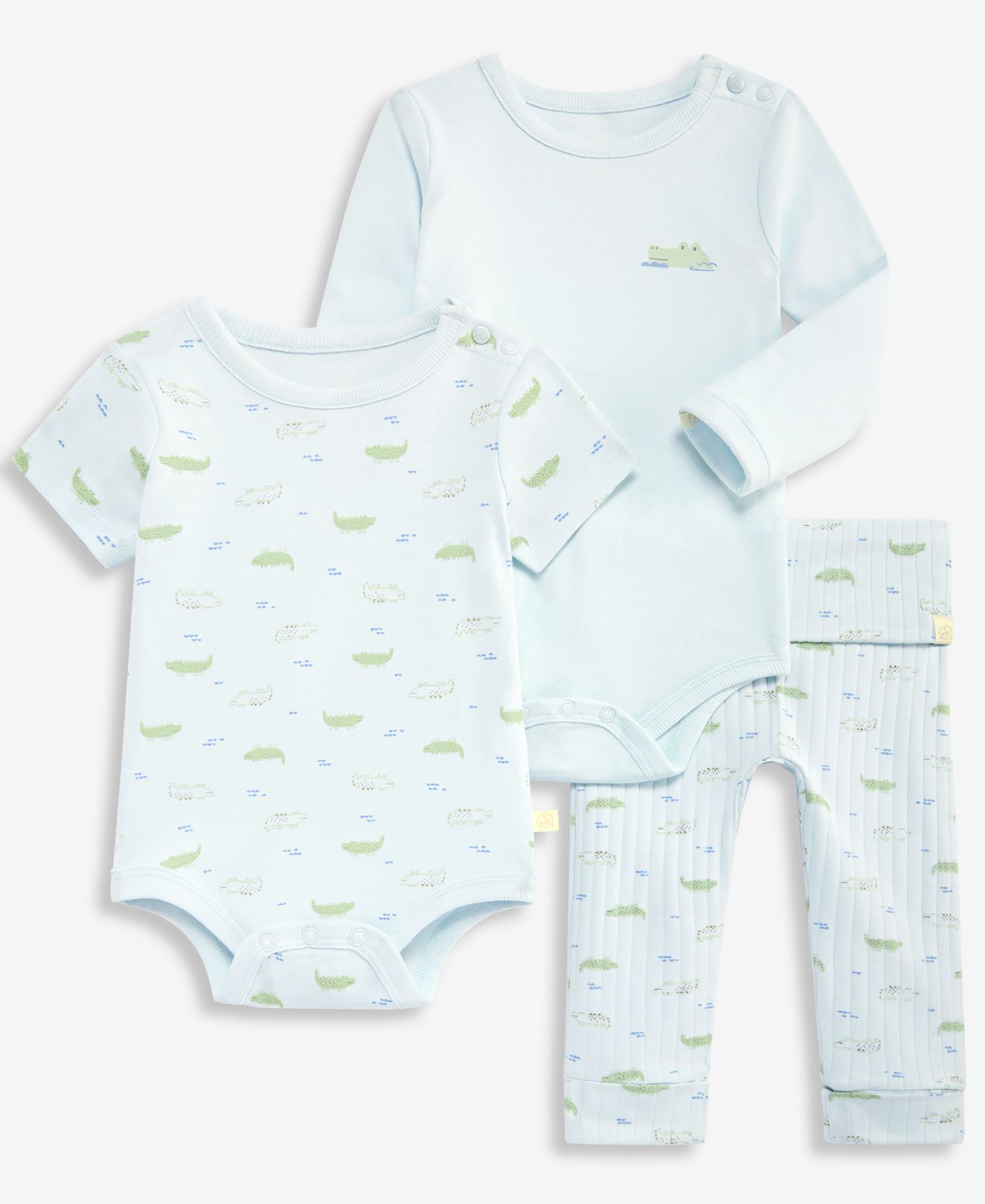 Everyday Baby Essentials Baby Boys' Gator Print Bodysuits and Pants, 3-Piece Set