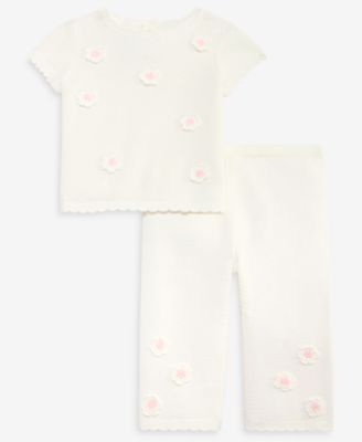 Baby Girls' Crochet Floral Sweater-Knit Pants Set