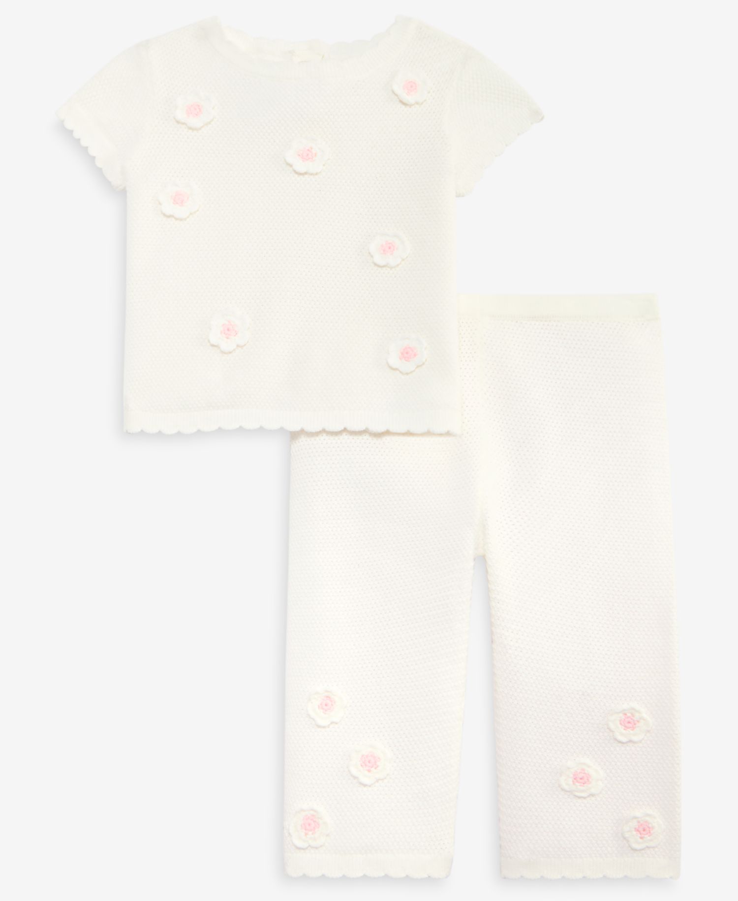 Baby Girls' Crochet Floral Sweater and Pants, 2-Piece Set