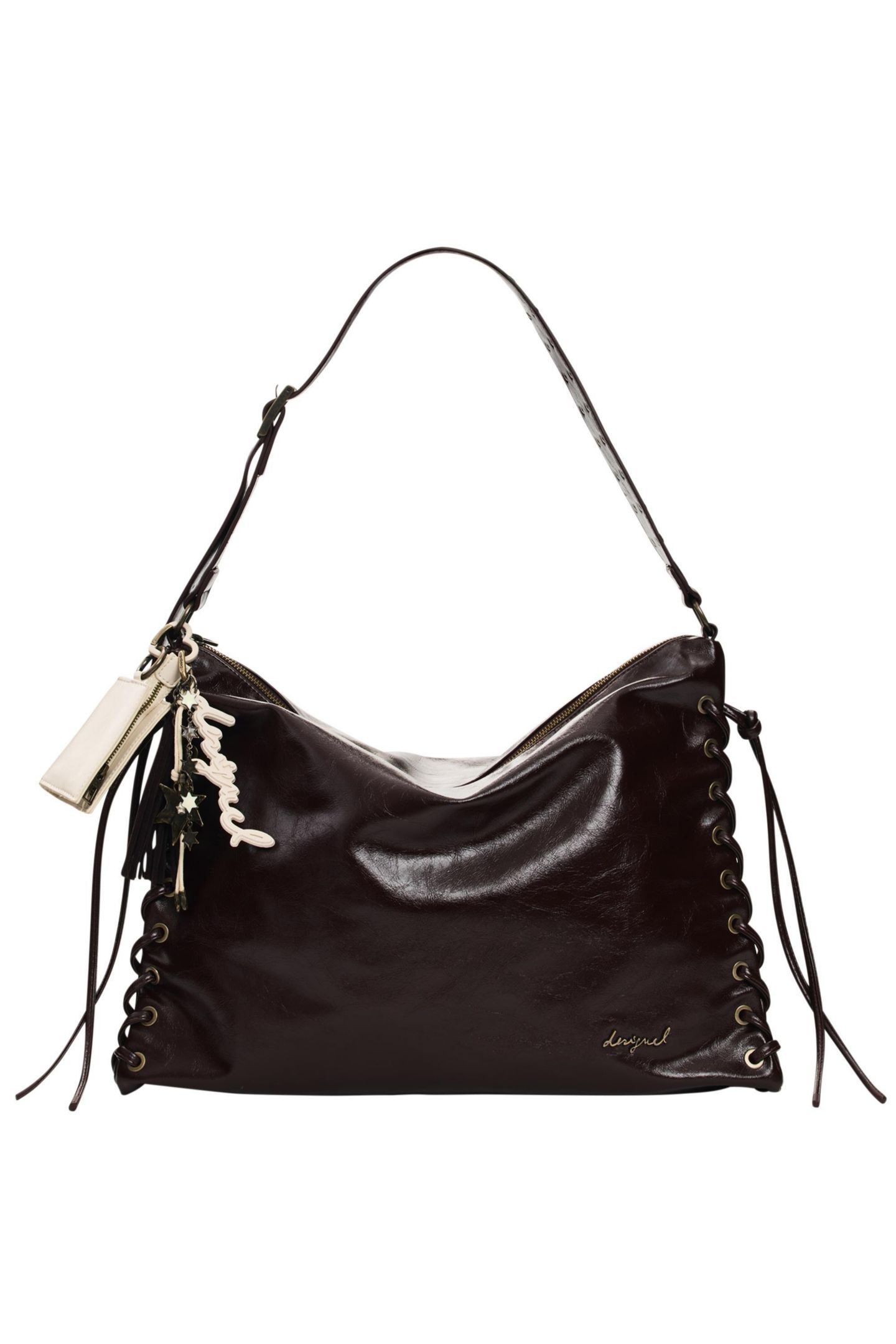Женская сумка Desigual Large Shiny Woven, цвет: Тёмный коричневый — фото 4