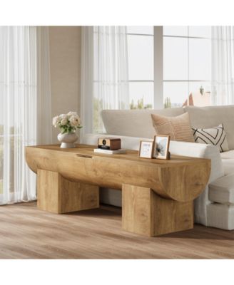 Storage Bench with Safety Hinges, 55 Inch Farmhouse Shoe Bench with Flip-Top, Natural