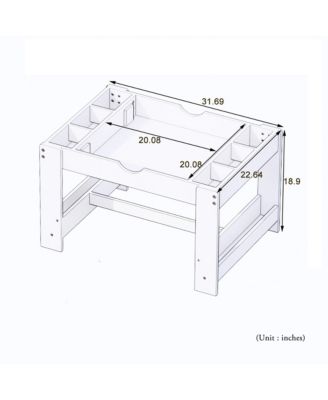 White Kids 2 in 1 Play Table with 7 Storage Compartments LEGO Compatible Building Surface and Whiteboard Modern Activity Learning Furniture