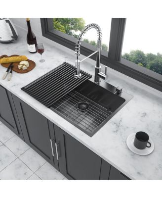 huluwat 33x22x10inch Gunmetal Black Kitchen Sink Drop In Topmount Stainless Steel 16 Gauge