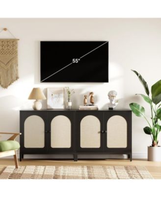 Rattan Sideboard Buffet Cabinet, Kitchen Storage Cabinet with Adjustable Shelf for Living Room, Hallway