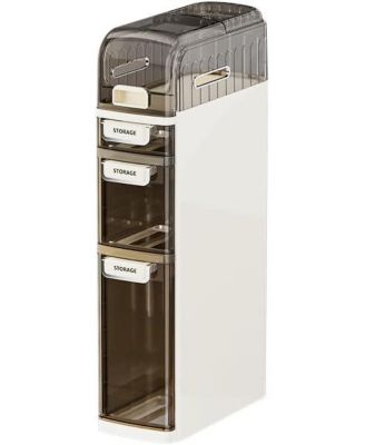 4-Tiers Slim Bathroom Storage Cabinet, Narrow Storage Waterproof Skinny Bathroom Cabinet with Wheels and Toilet Paper Holder for Small Spaces