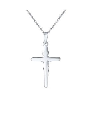 Religious INRI Jesus Crucifix Cross Necklace Pendant Sterling Silver 18 Inch