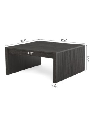 Square Coffee Table, 39.4-Inch Fluted Coffee Tables, Mid-Century Modern Center Cocktail Table, Black