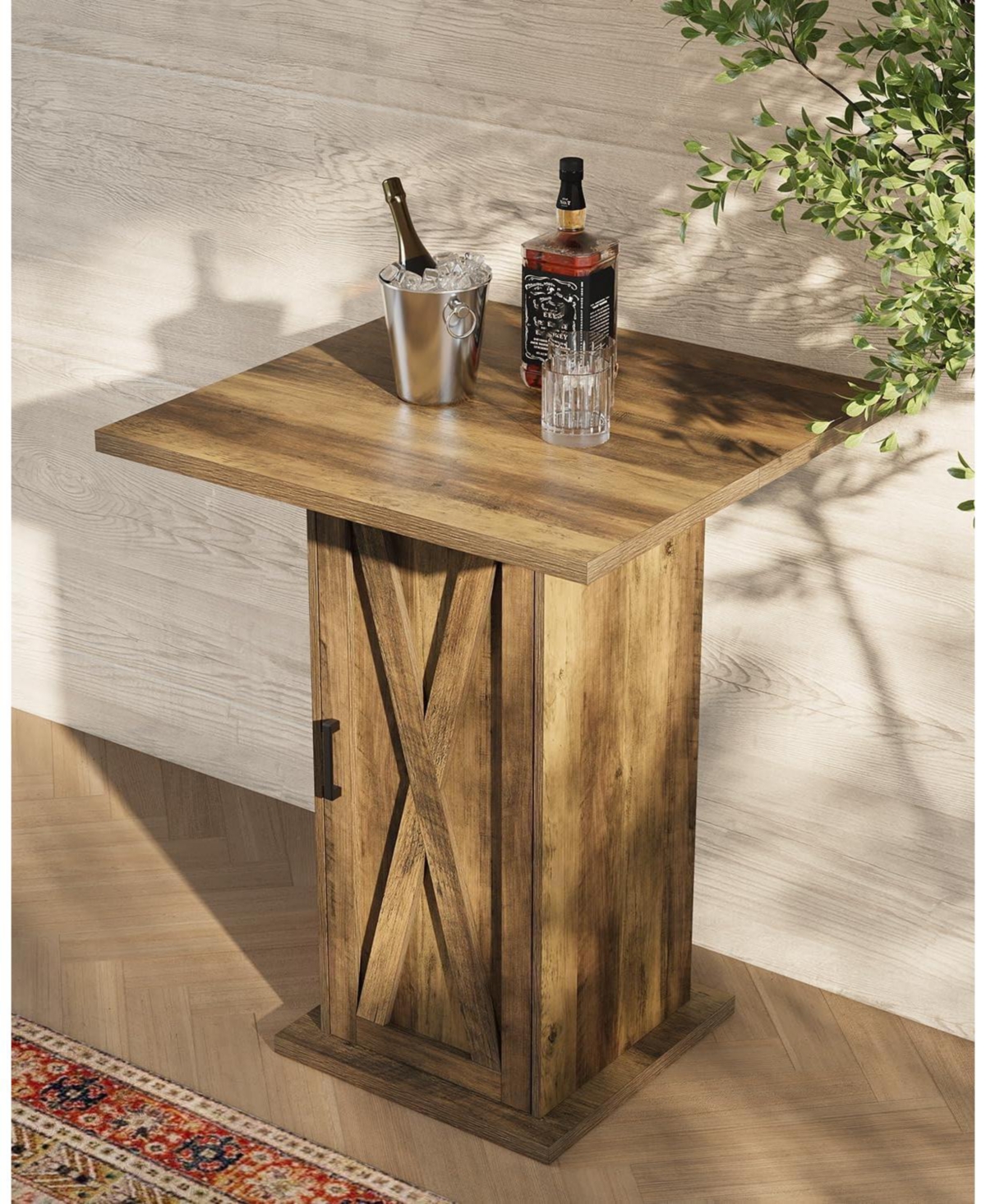 Tribesigns Bar Table with Storage Cabinet, 39.4" H Square High Top Pub Table, Wood Bistro Cocktail Table, Farmhouse Design with 3-Tier Cabinet