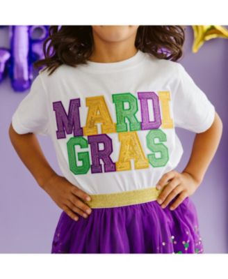 Baby Girls Mardi Gras Sequin Patch Short Sleeve T-Shirt