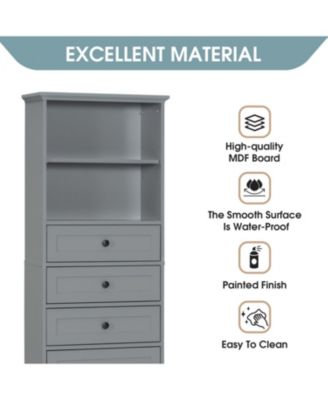 Bathroom Storage Cabinet, with 3 Drawers and Adjustable Shelves, Modern Cabinet