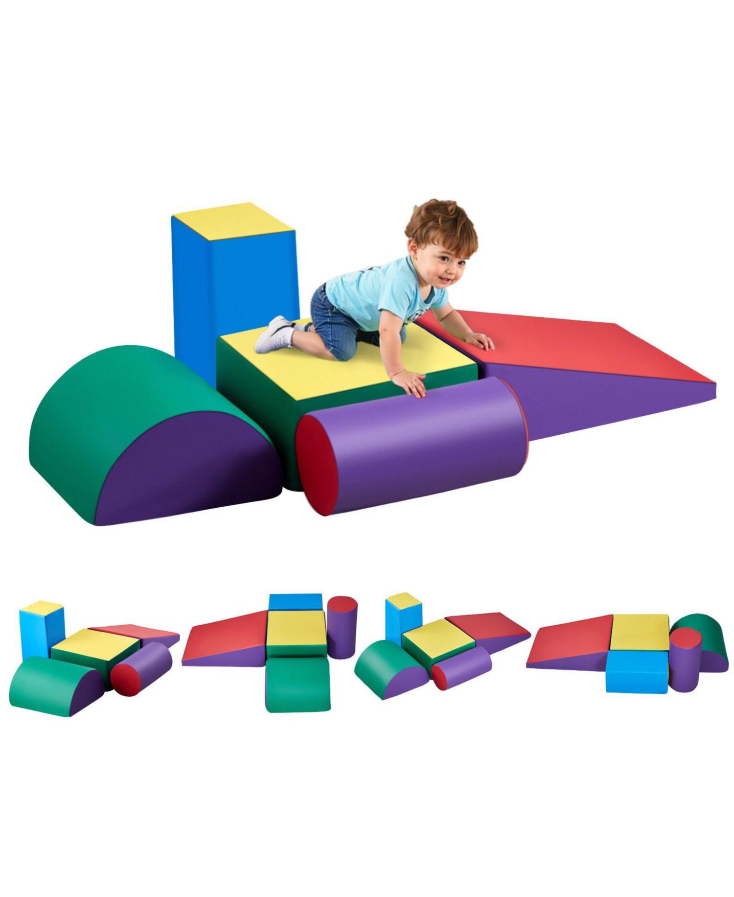 Foam Climbing Toys, 5-Piece Set, PU Leather Soft Play Blocks, Indoor Climb & Crawl Set, Easy Clean, 6M-3Y