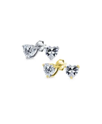 Set of 2 Classic CZ Stud Earrings Heart Shaped Gold Silver Plated 5MM