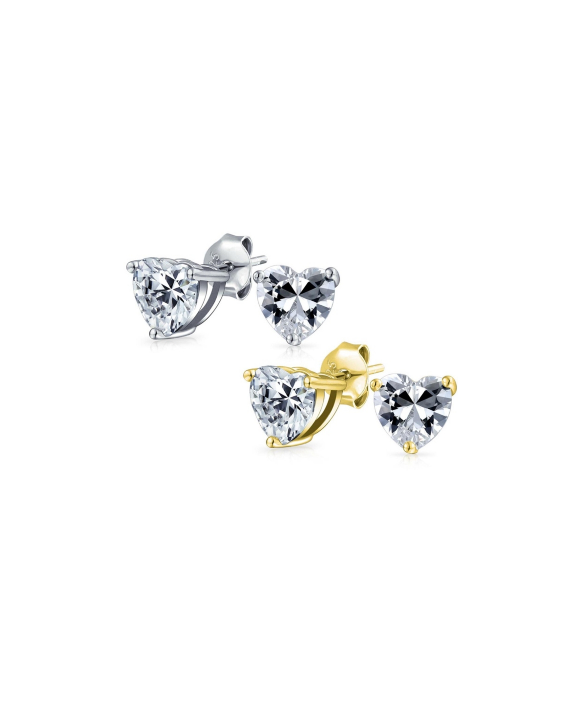 Bling Jewelry Set of 2 Classic Cz Stud Earrings Heart Shaped Gold Silver Plated 5MM