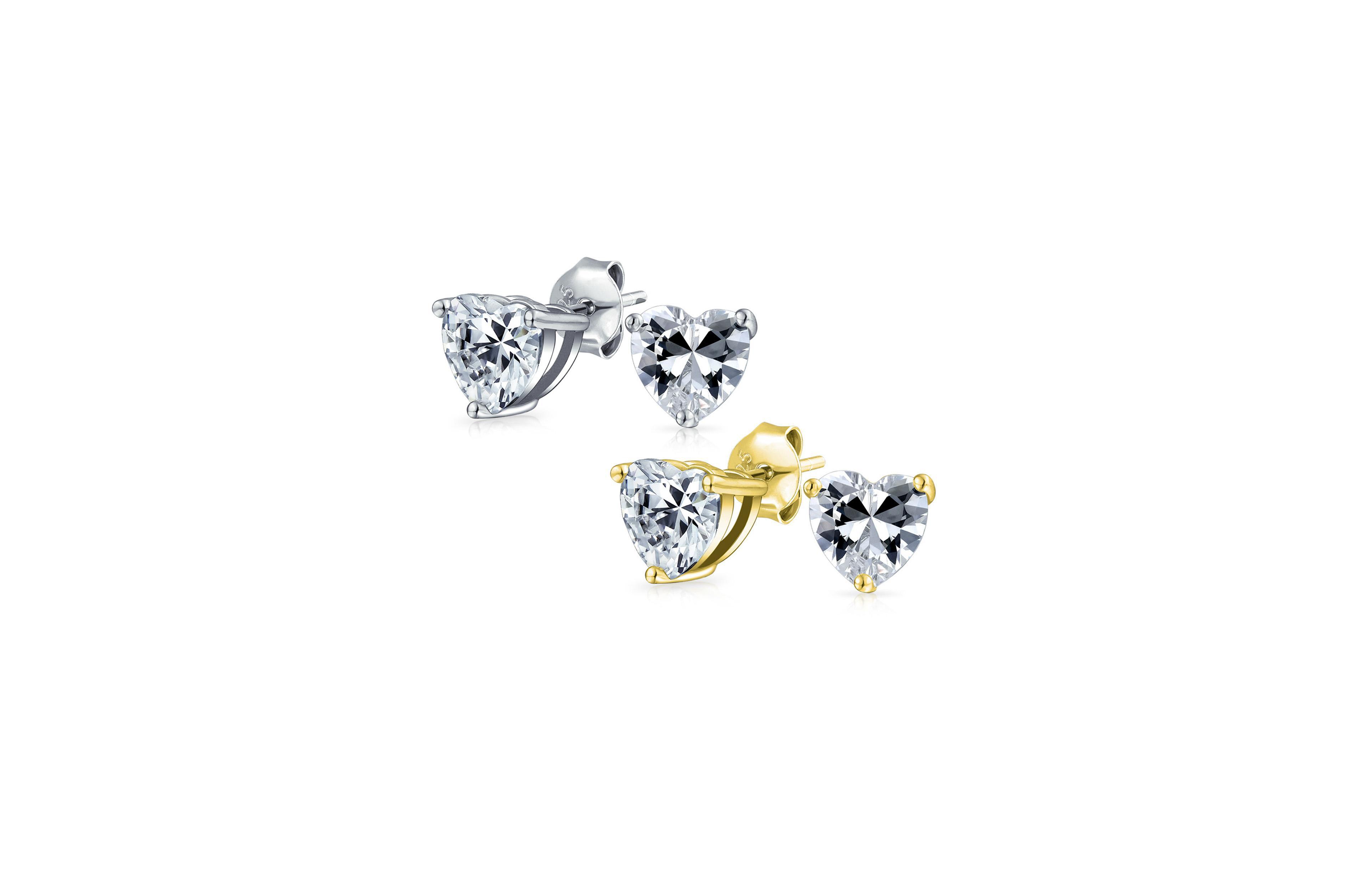 Bling Jewelry Set of 2 Classic Cz Stud Earrings Heart Shaped Gold Silver Plated 5MM