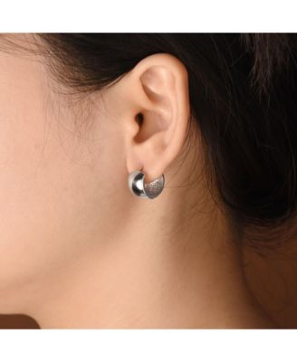 Simple Basic Wide Huggie Hoop Earrings .925 Sterling Silver Polished Hinge Style