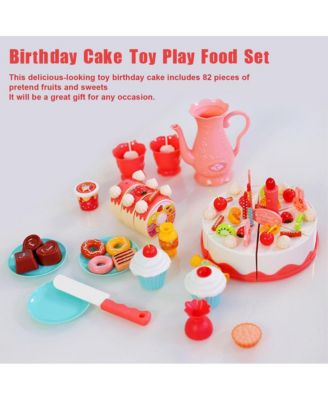 82-Piece Birthday Cake Playset for Kids with Light-Up Candle, Music & Cuttable Cake