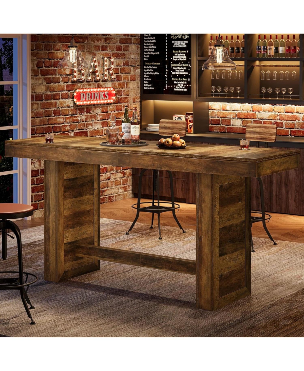 Tribesigns 70.9-Inch Extra Long Bar Table, Farmhouse Bar Height Table with Footrest, Rectangular Counter Height Pub Table, Home Bar Unit