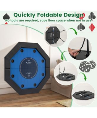 - 48 Inches Foldable Poker Table with Padded Rails and Cup Holders-Blue