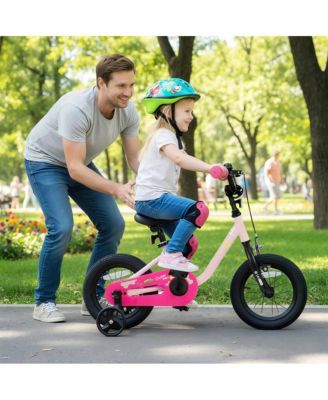 Kids Adjustable Training Bicycle with Dual Brake System Rubber Tires and Safety Features