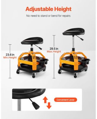 Rolling Shop Stool, Pneumatic Adjustable Height Garage Seat, 300 lb Capacity, 360° Swivel Padded Workshop Stool with Casters